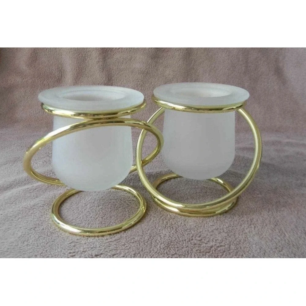 PartyLite‎ Gemini Frosted Votive Candle Holders P7106 Gold Interlocking Pair New